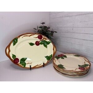 5 Vintage Franciscan Apple Luncheon Plates 9.5” & 1 Platter 14"x10" EVC